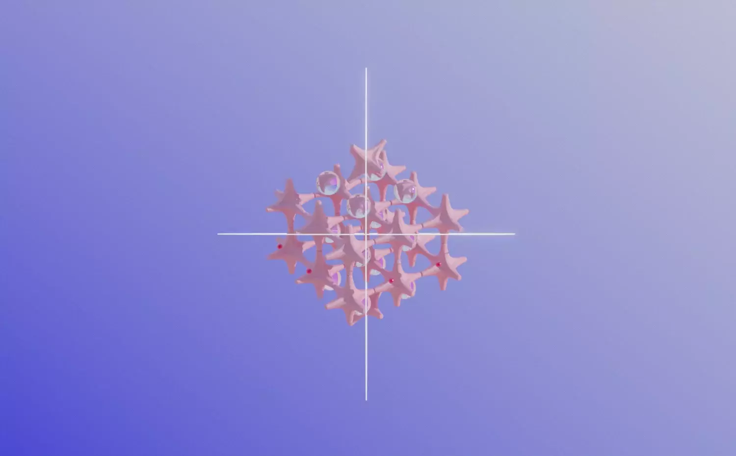 A structured visual representing the Chemical Technology and Engineering bachelor's study programme at KTU. A network of red molecules with cross-links symbolizes chemical processes and material synthesis.
