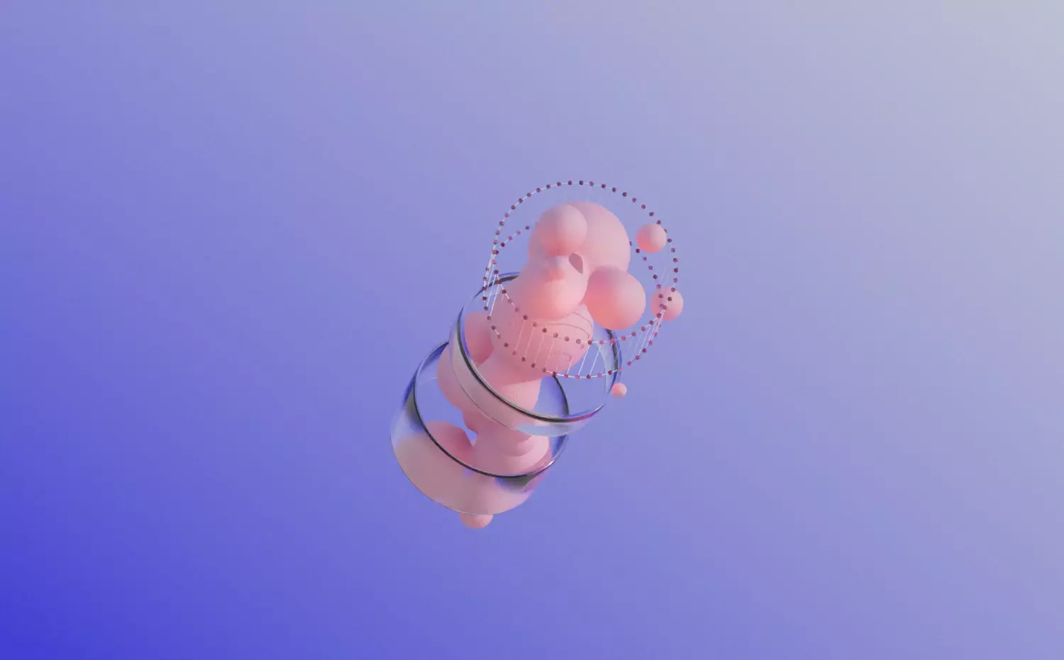 A dynamic visual representing the Food Science and Technology bachelor's study programme at KTU. Pink spheres connected by a spiral structure symbolize food components and their interaction.