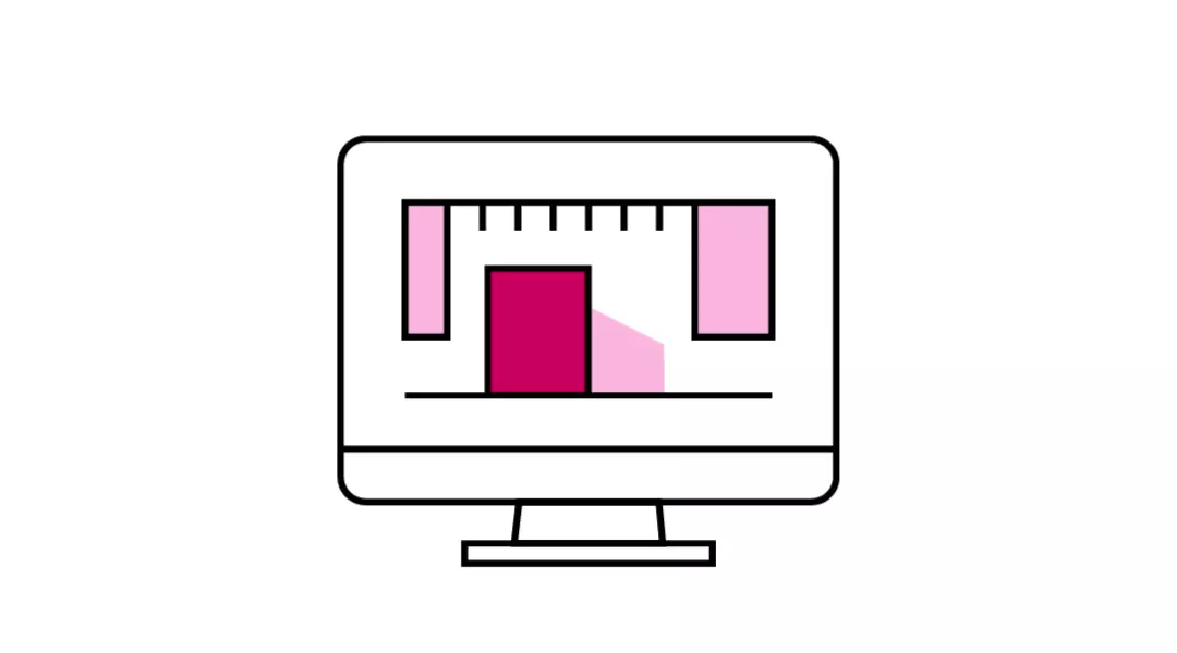 Computer monitor with scale and animated buildings – reflects digital planning, architecture, and building information modeling (BIM) in design-oriented careers.