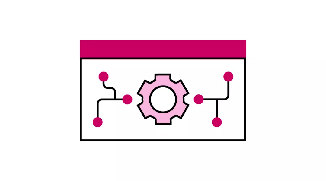 Monitor with gear and connected nodes – reflects modern digital technologies, systems innovation, and smart infrastructure design.