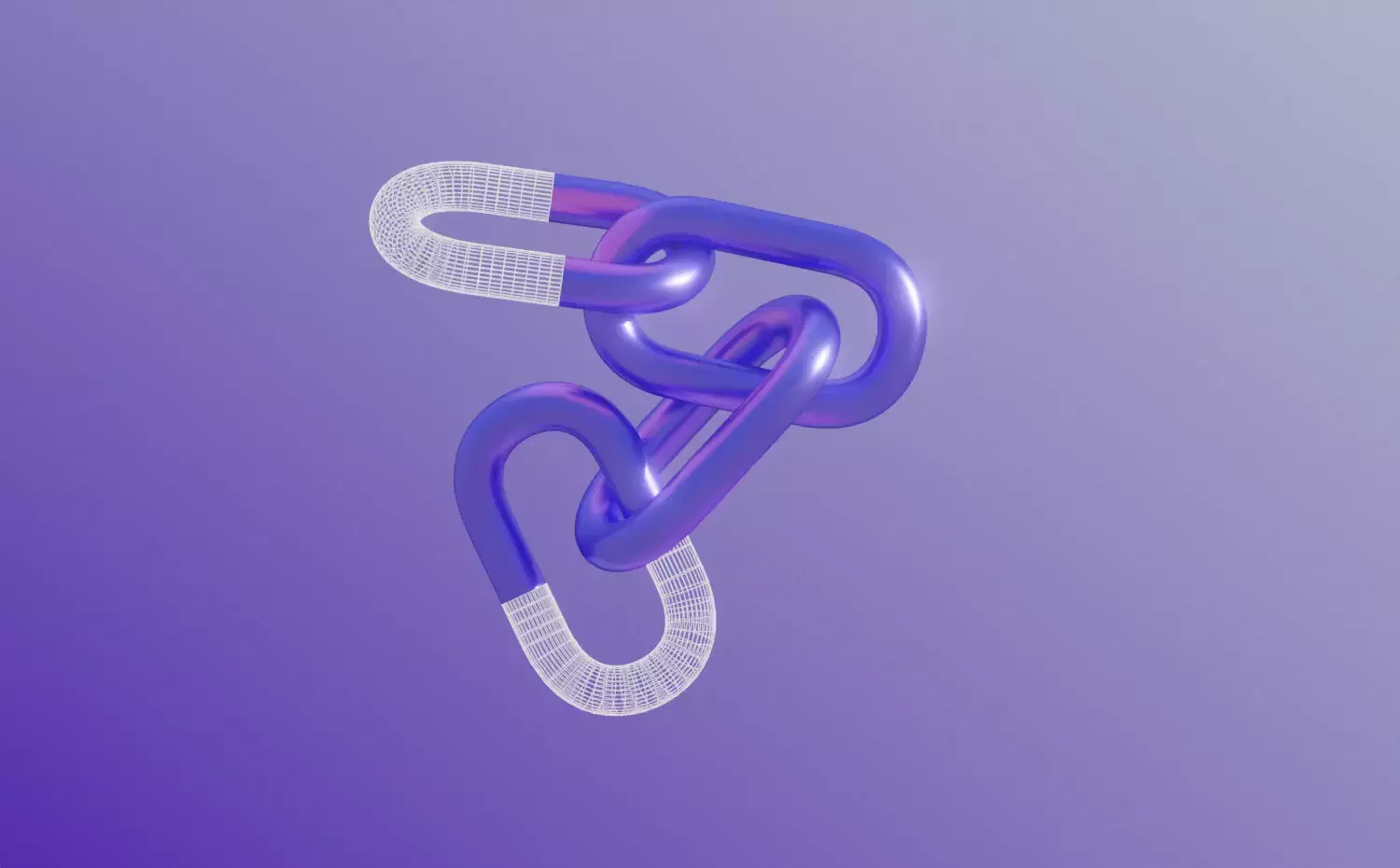 A technological visual representing the Information and IT Security master's study programme at KTU. Purple chains form an abstract pattern, subtly vibrating and symbolizing data protection mechanisms typical to information technology security.