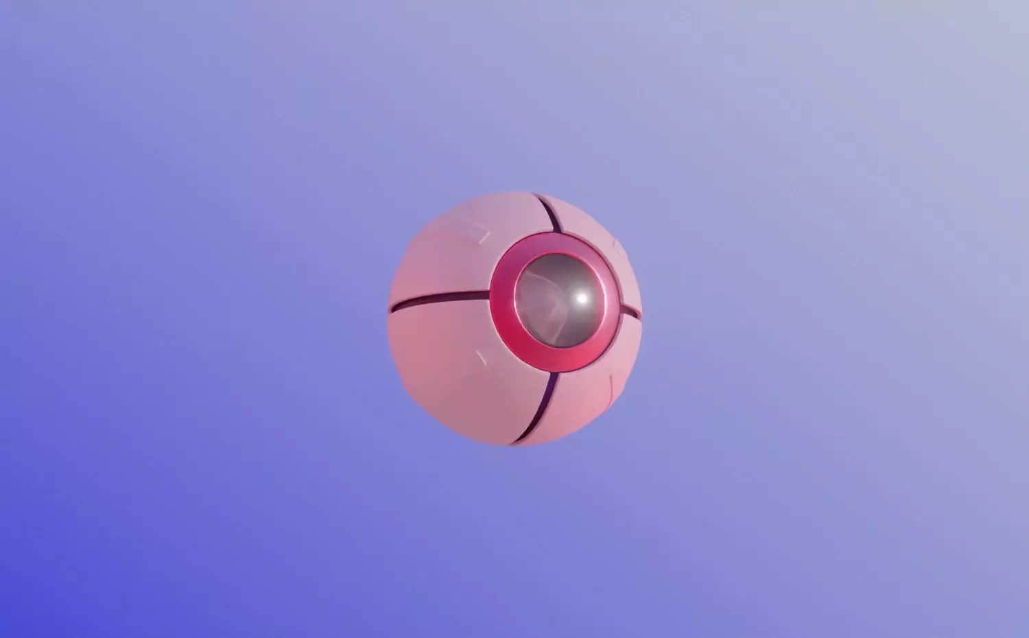 A technical visual representing the Intelligent Robotics Systems bachelor's study programme at KTU. A pink sphere with a lens in the center symbolizes artificial intelligence and robot perception. Robotics studies at KTU, one of the best universities for international students, provide cutting-edge training in AI and automation.
