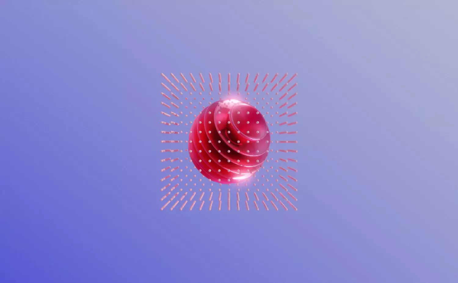 A deep-thinking symbol representing the Politics, Philosophy, and Society bachelor's study programme at KTU. A red sphere in a radiating grid symbolizes the intersection of ideas and social systems.