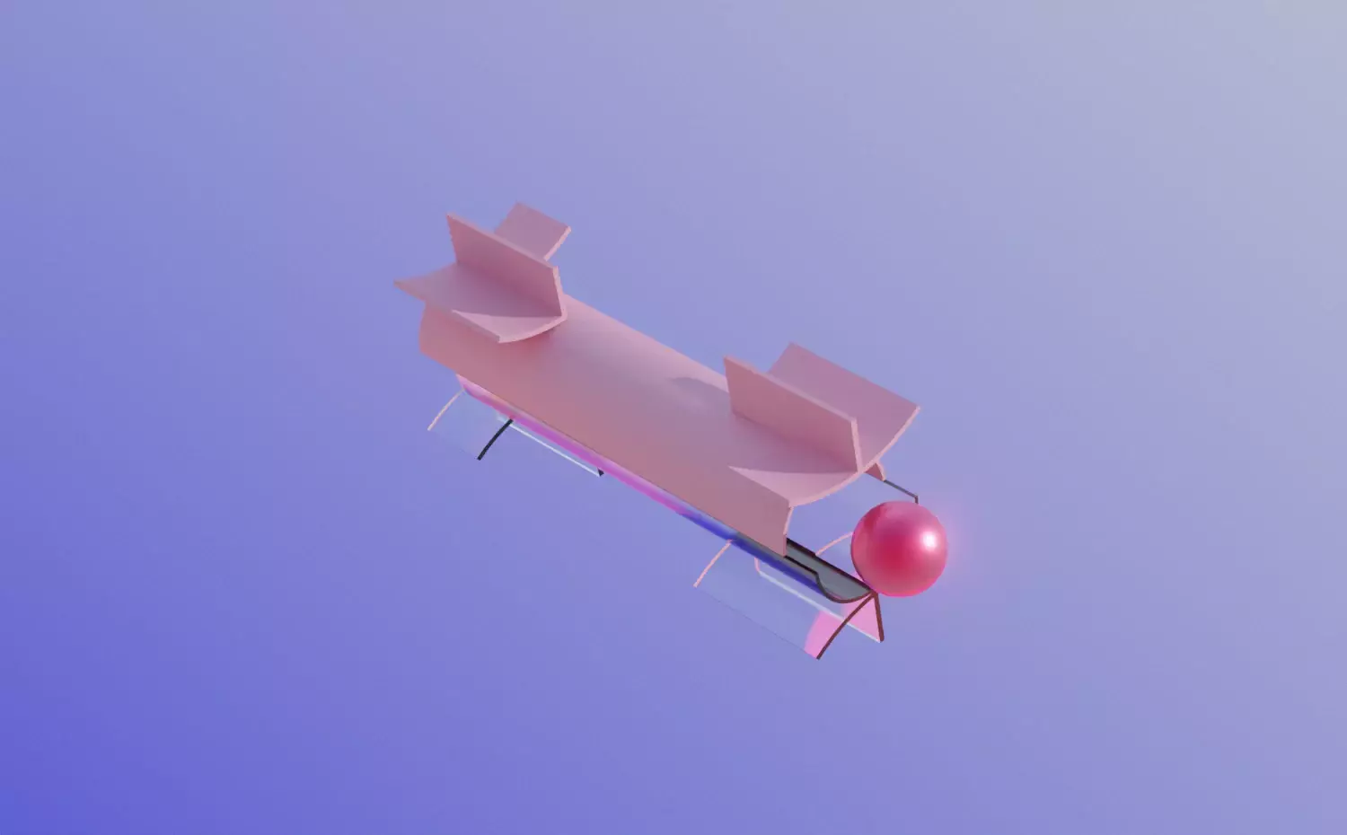 A technical visual representing the Vehicle Engineering bachelor's study programme at KTU. A pink vehicle-like shape with a red sphere at the front symbolizes the creation and dynamics of transport systems.