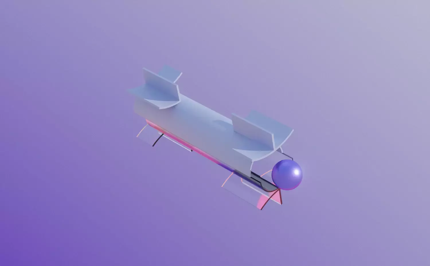 A dynamic visual representing the Vehicle Engineering master's study programme at KTU. A violet transport model with a bubble-like element at the front symbolizes the functioning principles of transport systems.