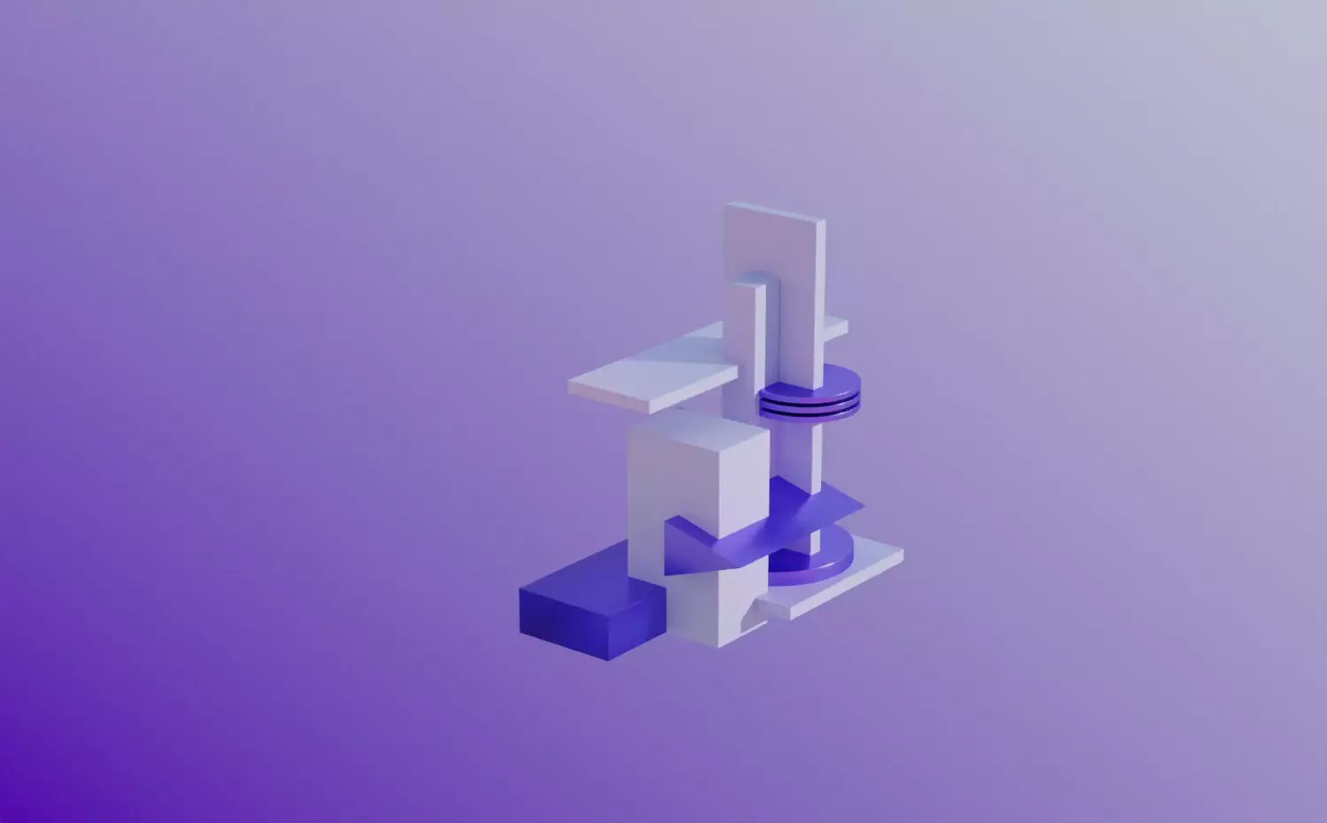 An abstract visual representing the Sustainable Intelligent Habitats master's study programme at KTU. A blue geometric construction gently rotates as it's elements are shifting, symbolizing the urbanistic architecture and IoT fusion.