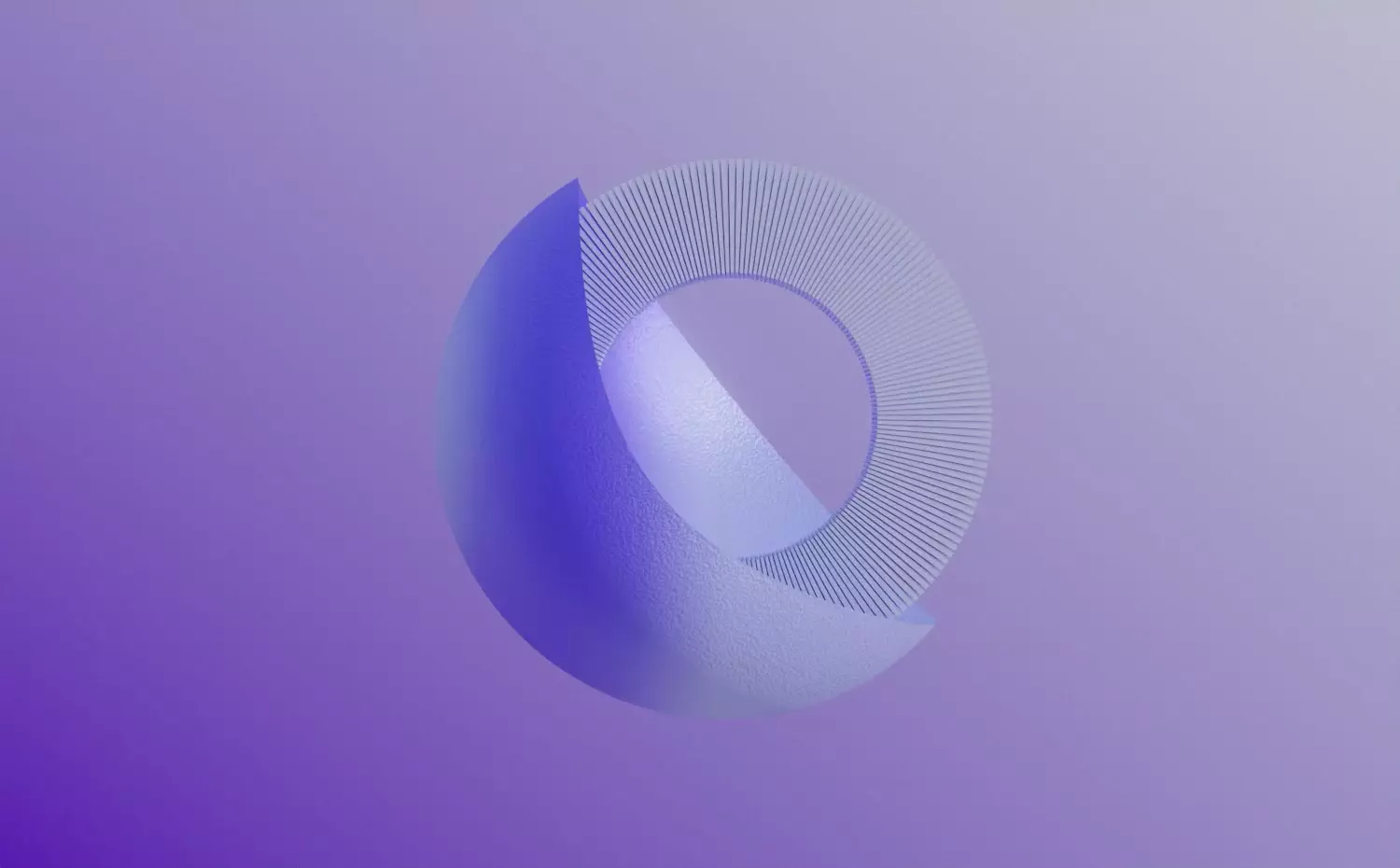 An abstract visual in motion representing the Master's programme in Advanced Materials for Engineering at Kaunas University of Technology. A purple 3D geometric shape slowly rotates in space, evoking the molecular and structural complexity of advanced engineering materials.