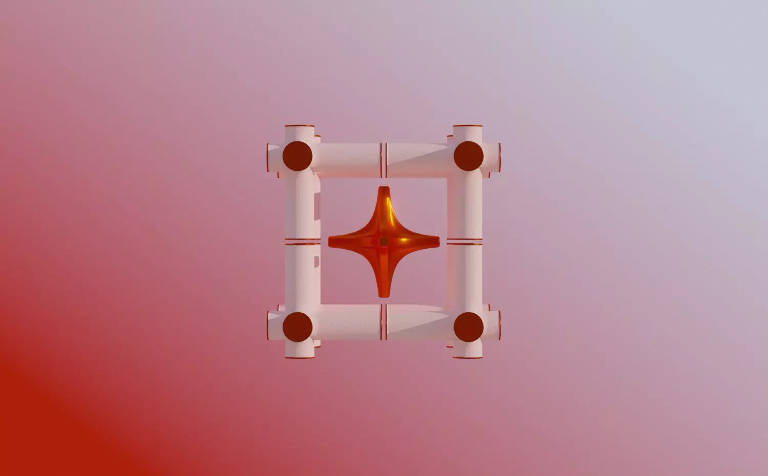 Dynamic three-dimensional orange sphere in mesh cube structure with moving connecting points – contemporary visualization of construction modeling, BIM technologies and civil engineering innovations in Civil Engineering doctoral PhD studies at Kaunas University of Technology