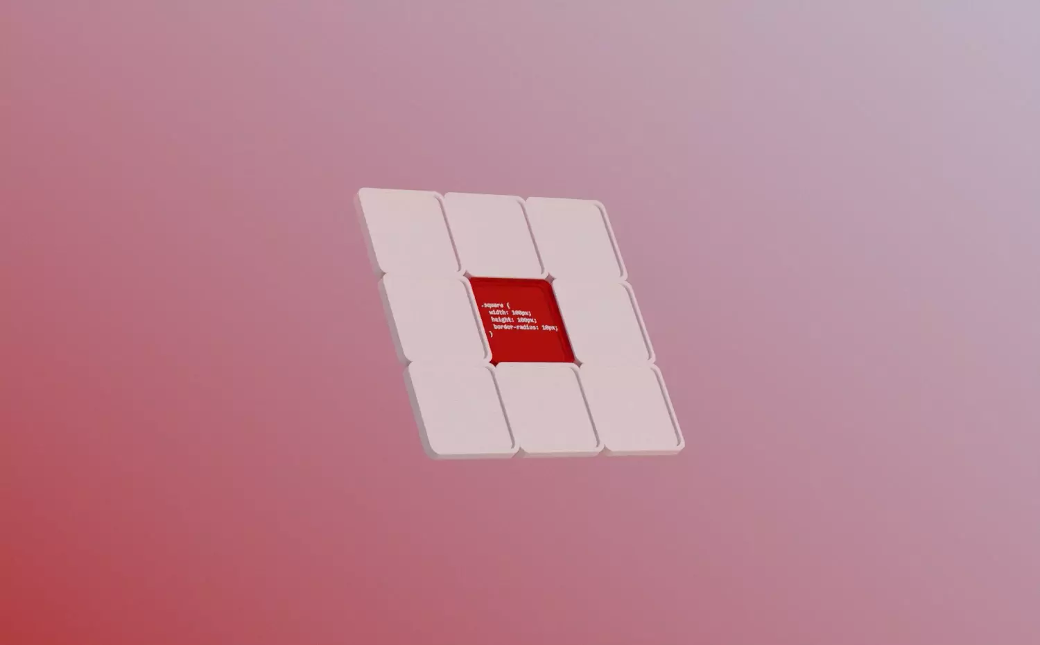 Geometric white and red diagonal window with four squares forming visual code – representation of computer science, algorithms and artificial intelligence research in natural sciences doctoral program at Kaunas University of Technology.