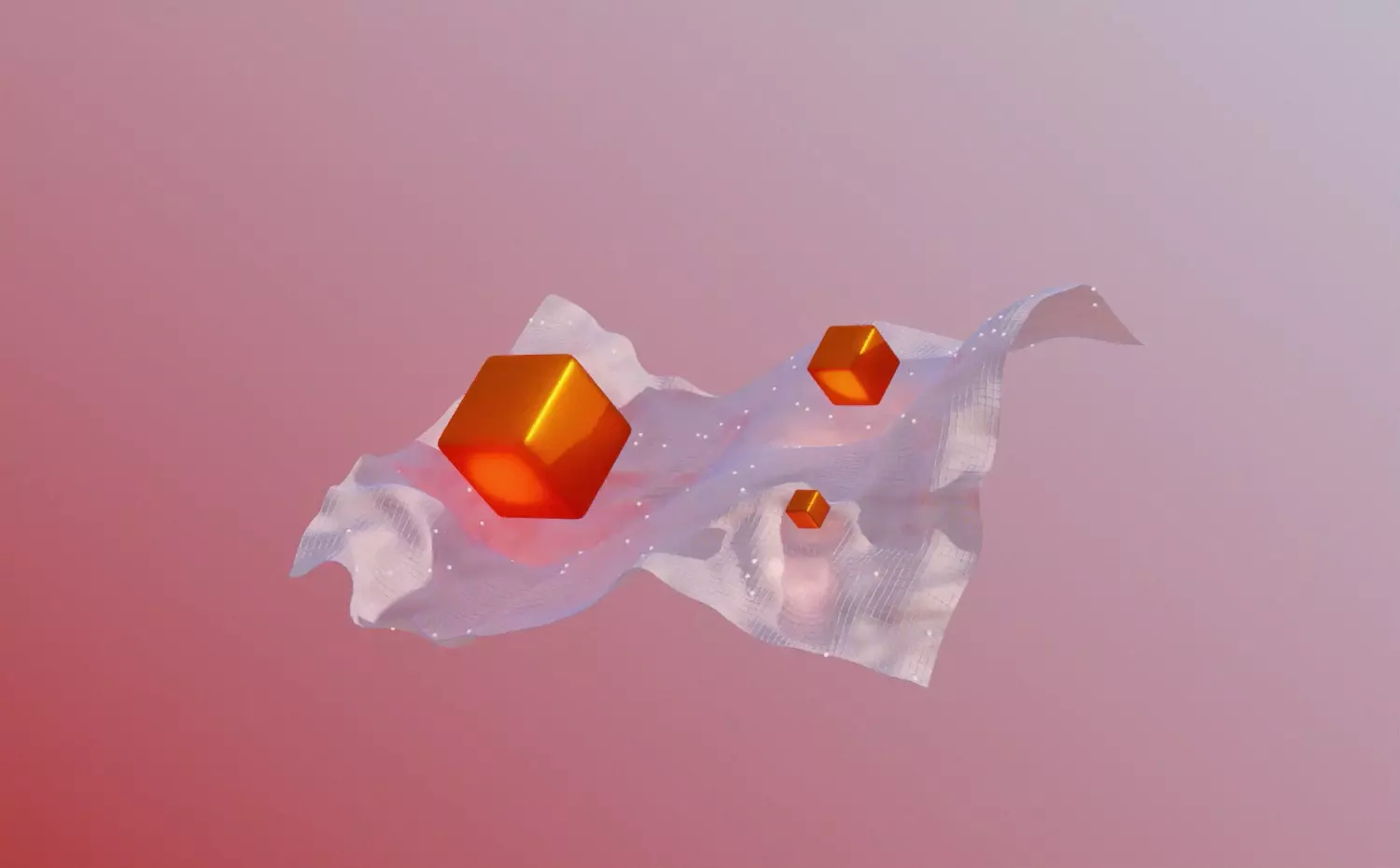 Abstract orange crystals with transparent molecular structures in animated 3D composition – innovative symbolism of advanced materials development, nanoscience and materials properties research in Materials Engineering PhD doctoral program at Kaunas University of Technology.