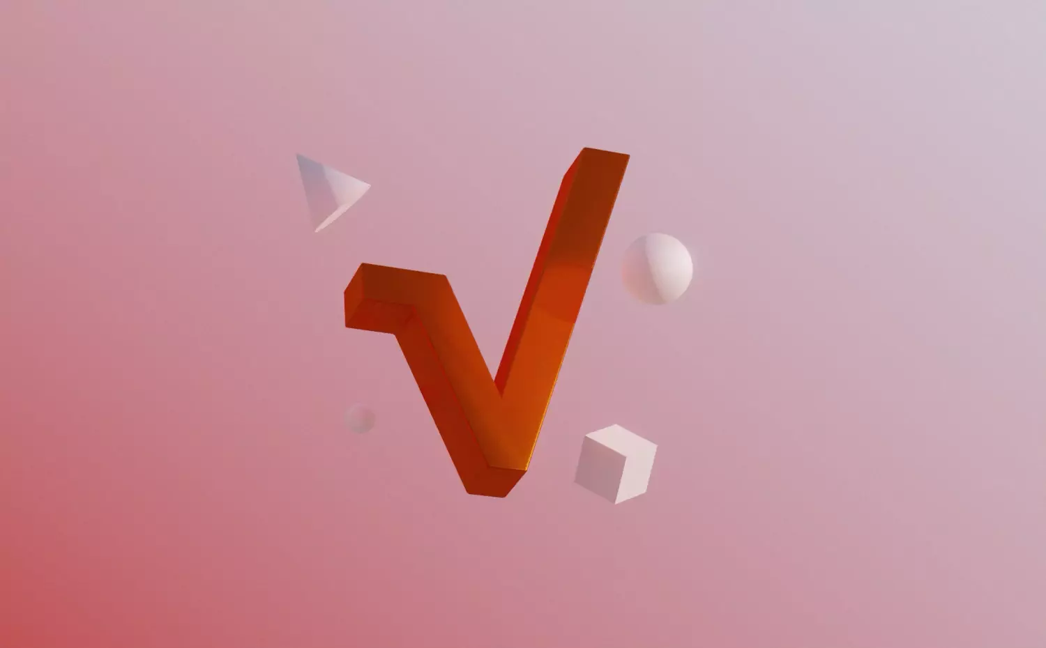 Dynamic three-dimensional red checkmark with animated floating geometric shapes – symbolism of contemporary mathematical proofs, algorithm optimization and computational mathematics research in natural sciences doctoral studies at Kaunas University of Technology.