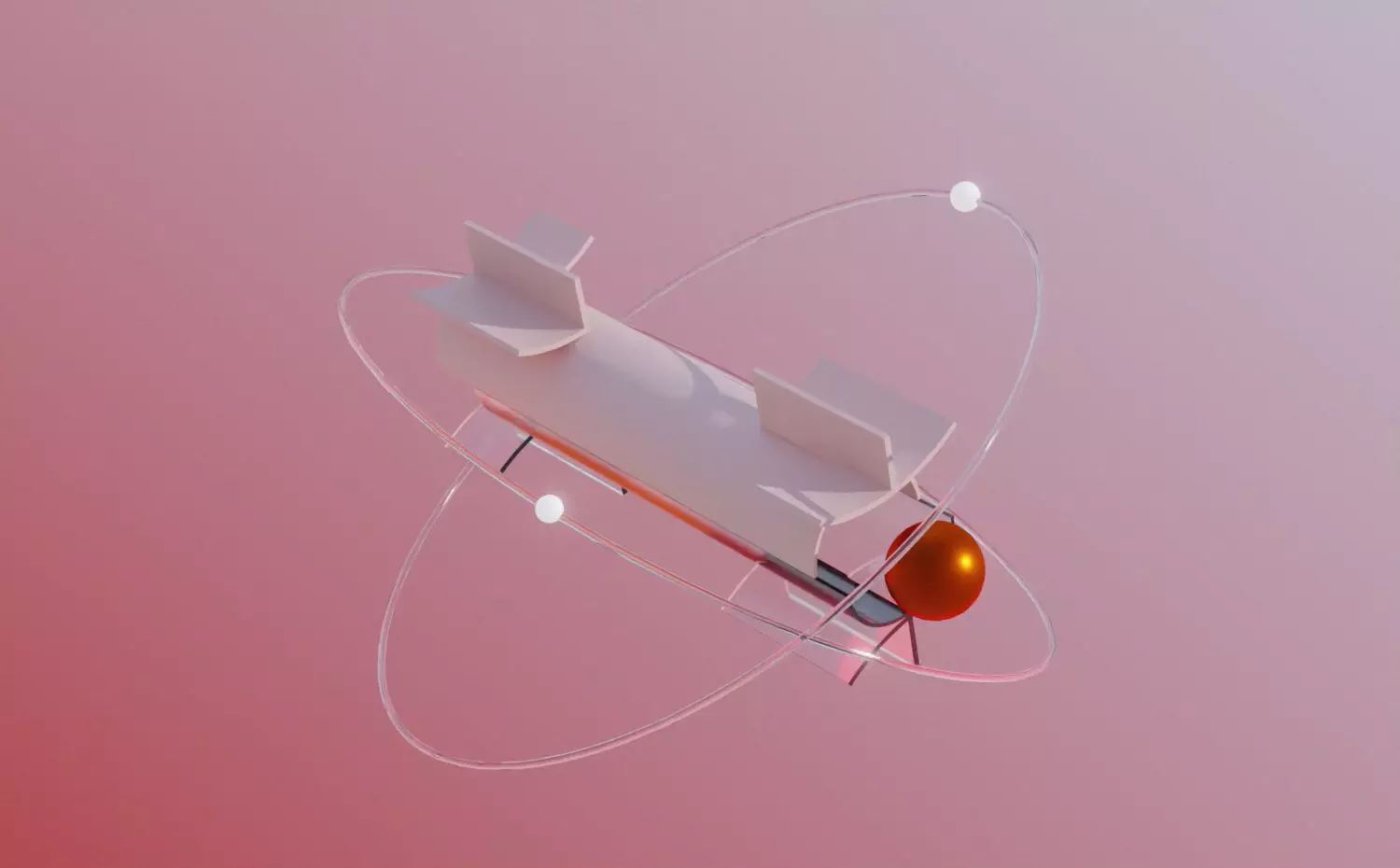 Animated floating transparent 3D airplane with orange cabin and moving elements on modern abstract background – innovative representation of transport systems optimization, sustainability and mobility solutions scientific research in Transport Engineering PhD doctoral program at Kaunas University of Technology.