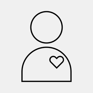 Minimalist icon depicting a KTU alumni representative, outline line, gray background.