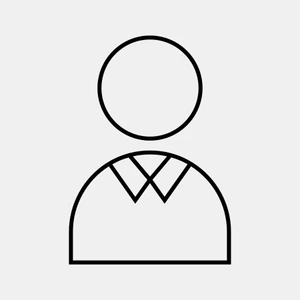 Minimalist icon depicting an academic person, contour line, gray background.